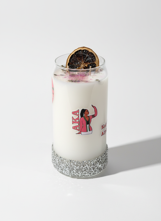 “AKA” PRIDE soy wax candle for all those AKA’s in floral scents and sweet aromas or maybe one of your favorite aromas by request in a 10oz vessel with different AKA designs this candle is Lemon Lavender.