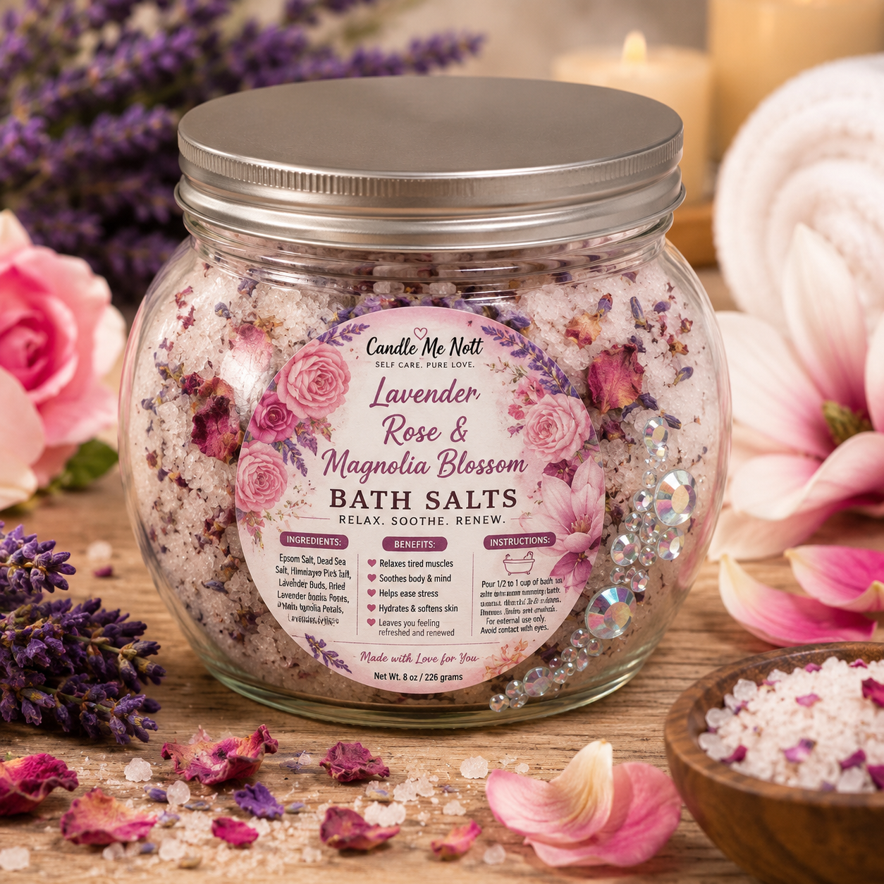 LAVENDER, ROSE and MAGNOLIA BLOSSOM bath salts